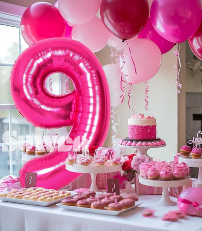 SUWEN 40 Inch Hot Pink Large 9 Number Balloons Big Foil Helium Number Balloons - Image 2
