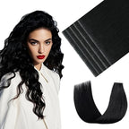 Youngsmile Injection Tape in Hair Extensions Real Human Hair, #1 Jet Black 14 Inch Invisible Edge Tape in Injected Hair Extensions, 20pcs 30g, Straight Remy Virgin Human Hair Tape ins (#1,14'')