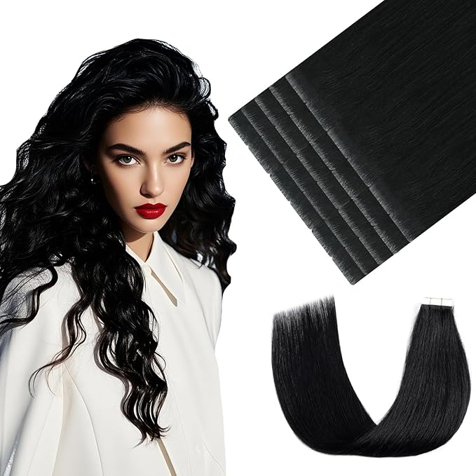 Youngsmile Injection Tape in Hair Extensions Real Human Hair, #1 Jet Black 20 Inch Invisible Edge Tape in Injected Hair Extensions, 20pcs 45g, Straight Remy Virgin Human Hair Tape ins (#1,20'')