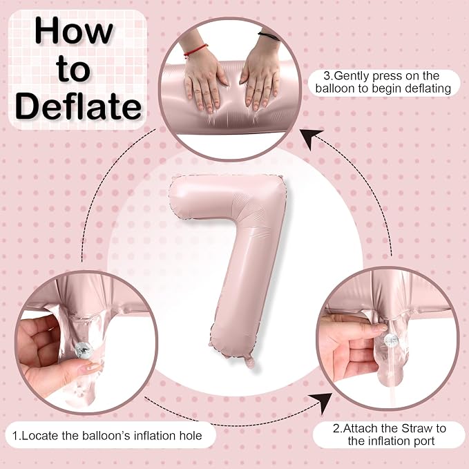 7th Birthday Balloons for Girls, Pastel Dusty Blush Pink Large Mylar 7 Balloon - Image 9
