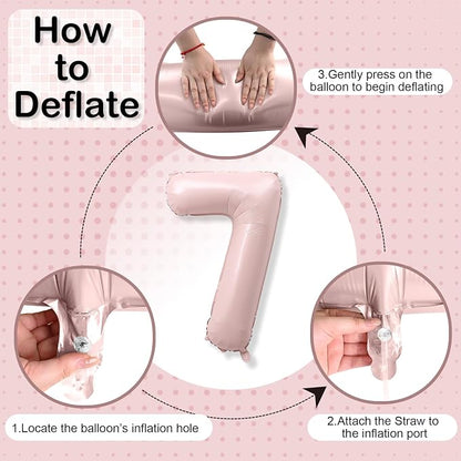 7th Birthday Balloons for Girls, Pastel Dusty Blush Pink Large Mylar 7 Balloon - Image 9