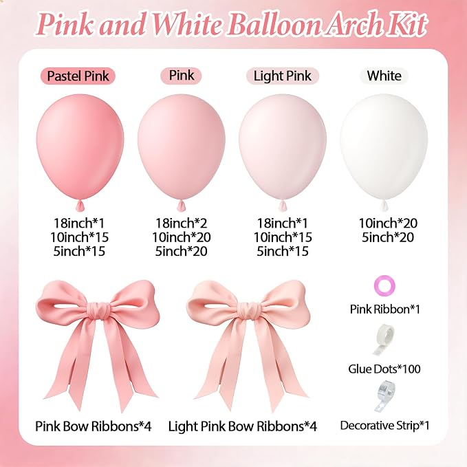 155pcs Pink and White Balloon Arch Kit - Image 2