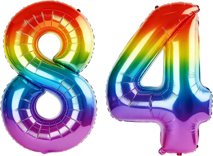 40 Inch Number 84 Balloons for 84th Birthday Party Decorations, 0-100 Rainbow by FOBELEC