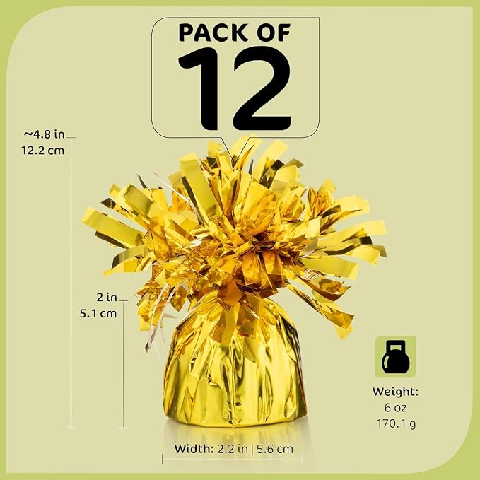 Gold Balloon Weights, Heavy Balloon Weight Pack of 12 Metallic Foil Weights - Image 2