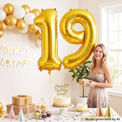 40 Inch Gold Number 19 Foil Balloon - Image 4