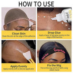 Wig Glue for Lace Front Wigs, Waterproof Lace Front Wig Adhesive & Silicone Applicator for Wigs, Strong Hold Transparent Lace Glue Edge Band for Hair Replacement Invisible Hair Bonding Adhesive(4PCS)