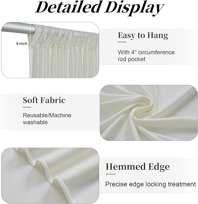 50ft x 15ft Ivory Backdrop Curtains - Image 4
