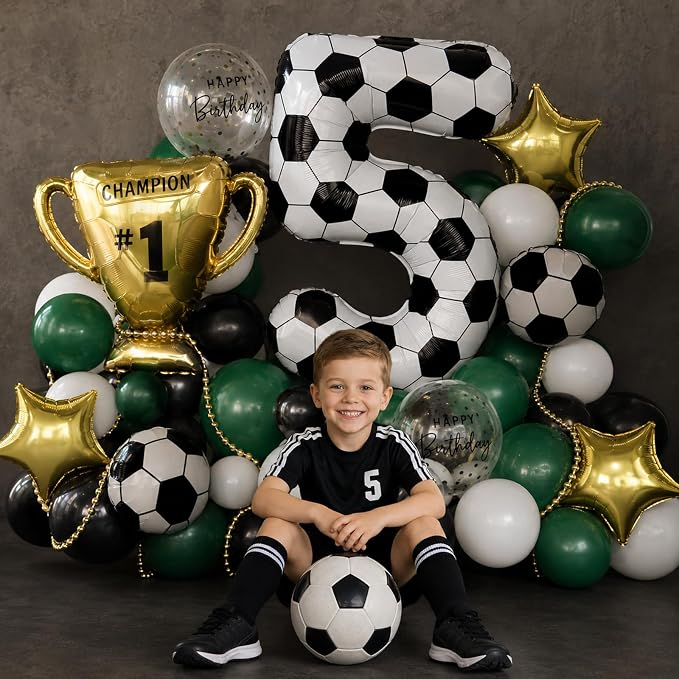 Soccer 5 Balloon Number, 40 Inch Soccer Number 5 Foil Balloon - Image 7