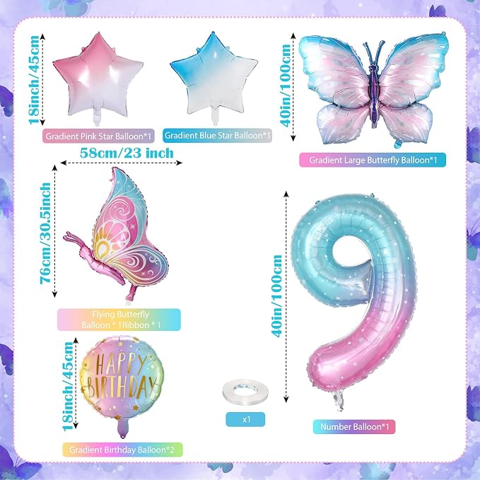 Butterfly Balloons, 9th Butterfly Birthday Decorations - Image 2