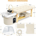 pouseayar Stationary Head Spa Massage Table with Water Cycle & Fumigation Salon Equipment for Beauty Head Spa Physical Therapy Massage, Wood Frame, Beige Gray PU Leather