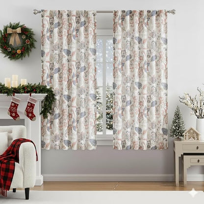 Kayne Studio Botanical Print Semi Sheer Curtains Navy Red Floral Leaf Farmhouse - Image 8