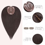 Hairro 100% Human Hair Topper No Bangs, Real Clip in Hair Hairpieces for Women, 3.94x4.72" Silk Base for Thinning Receding High Hairline, 12 Inch Natural Black Middle Part