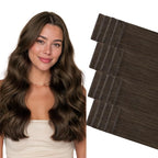 GOO GOO Invisi Edge Tape in Hair Extensions Human Hair, 2A Light Brown, 20pcs 16inch 50g, Virgin Remy Hair, Seamless Injected Tape, Natural Look