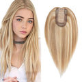 SEGO Hair Topper for Women, No Bangs Real Human Hair Topper with Anti-Slip Clips (8 Inch#12/613 Golden Brown Mix Bleach Blonde)