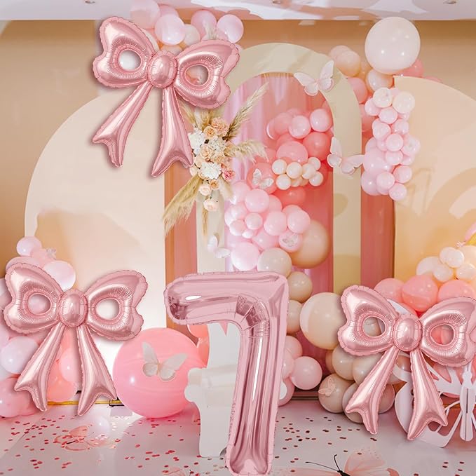 Bow Number 7 Birthday Balloons, Coquette Party Decorations Supplies - Image 2