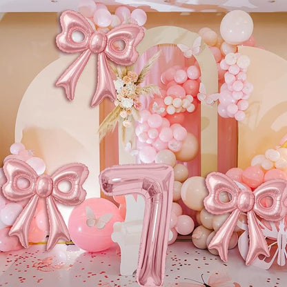 Bow Number 7 Birthday Balloons, Coquette Party Decorations Supplies - Image 2