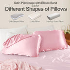 SiinvdaBZX Blush Pink Satin Pillowcase Standard/Queen Size Set of 2, Silky Travel Elastic Band Satin Pillow Case for Hair and Skin, Soft Portable & Fit for Various Pillow