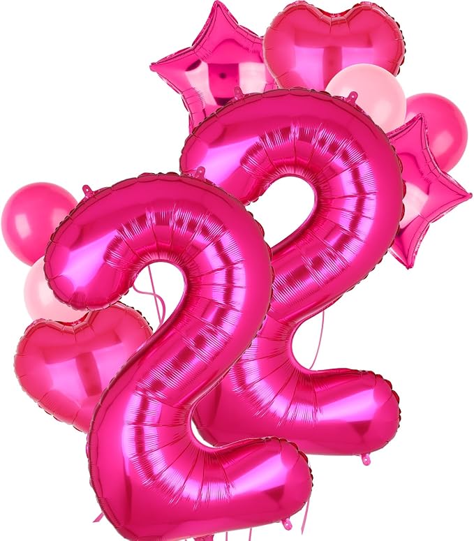 40 Inch Number Balloon Hot Pink 22 Set Pink Theme 22nd Birthday Decor 10Pcs | by GGDE