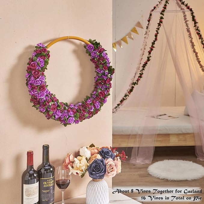 Artificial Flower Garland 6pcs 8.2ft Rose Vine Decor, Hanging Faux Roses String - Image 4
