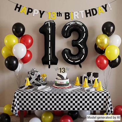 Black and White Stripes Number 13 Balloon 40 Inch, Track Road Digit Decor | - Image 6