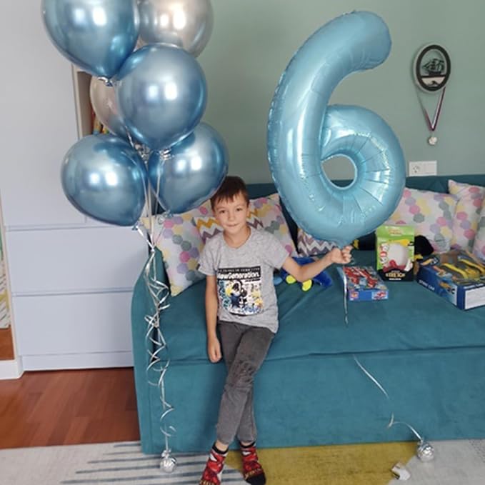Light Blue Number 6 Balloon for Kids 6th Birthday, 40 Inch Large Pearl Baby - Image 3