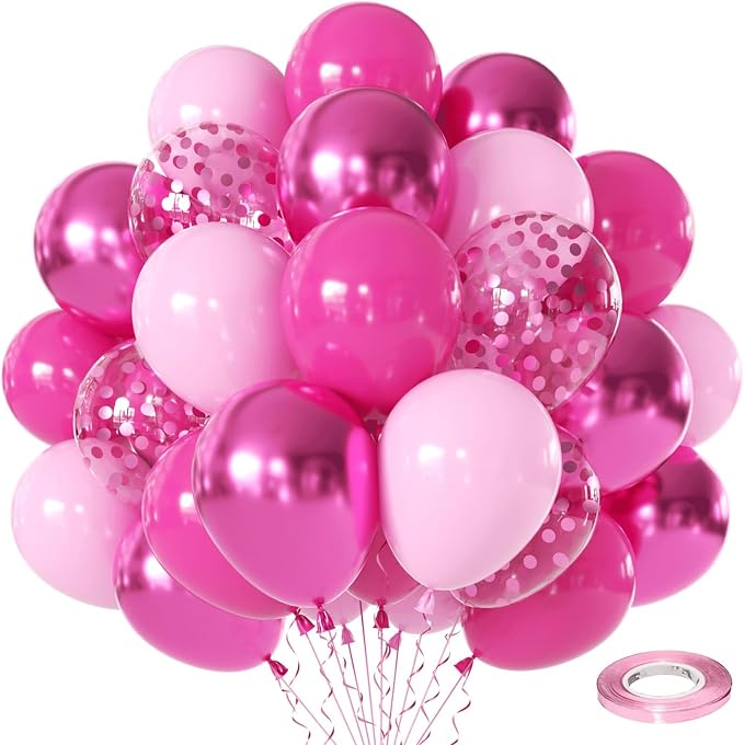 Hot Light Metallic Pink Confetti Balloons 50 Pcs 12 Inch | Princess Barbie Pink by Vanjehou