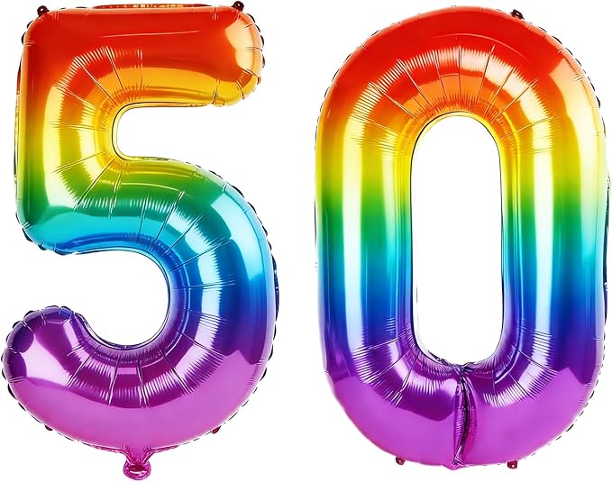 40 Inch Number 50 Balloons for 50th Birthday Party Decorations, 0-100 Rainbow by FOBELEC