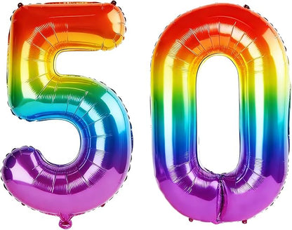 40 Inch Number 50 Balloons for 50th Birthday Party Decorations, 0-100 Rainbow by FOBELEC