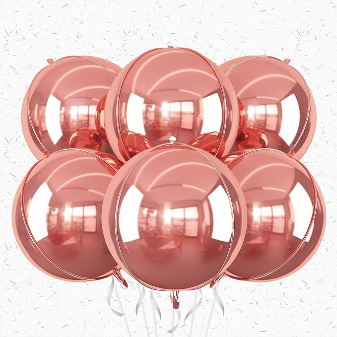 6Pcs Rose Gold Round Foil Balloons, Giant 4D Round Ball Balloons, 22 Inch by Adorely