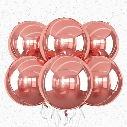 6Pcs Rose Gold Round Foil Balloons, Giant 4D Round Ball Balloons, 22 Inch by Adorely
