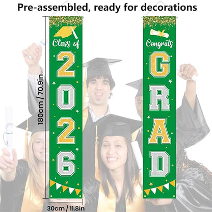 Graduation Decorations 2026 GRAD Banner Green Porch Door Sign Welcome Banner - Image 4