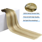 DOORES Hair Extensions Clip in, Light Ash Brown to Light Blonde Highlighted Golden Blonde 18 Inch120g 7pcs, Remy Clip in Human Hair Extensions Natural Hair Extensions Thick Hair Extensions