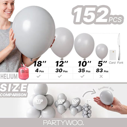 PartyWoo Gray Balloons 152pcs Matte Gray Latex Balloons Different Sizes | 18 12 - Image 6