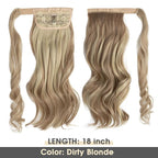 CJL HAIR 18" Long Ponytail Hair Extension Wrap Around Pony Tail Clip in Curly Wavy Synthetic Fake Hairpiece for Women Dirty Blonde