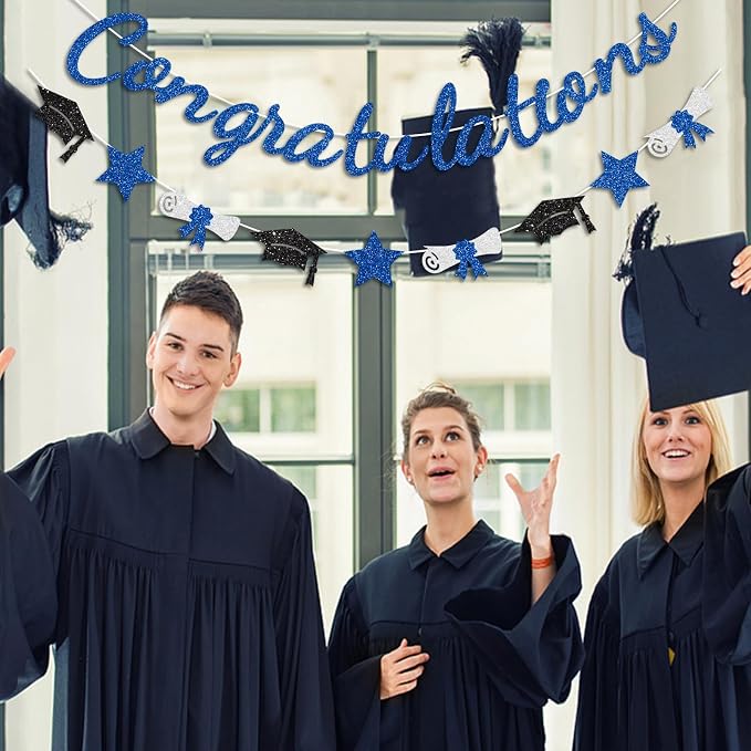 Congratulations Banner Blue Graduation Decorations Class of 2026 Prestrung - Image 4