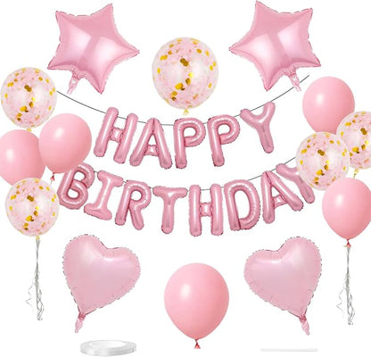 27 Pcs Pink Birthday Decorations, 3D Foil Pink Happy Birthday Balloon Banner by WEIKA