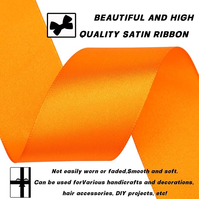 1-1/2 Inch 60 Yards Orange Solid Satin Ribbon - Image 3