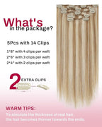 Moresoo Blonde Hair Extensions Clip in Human Hair Remy Short Clip in Human Hair Extensions Medium Brown with Blonde Double Weft 5pcs 80g 10inch