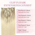 GOO GOO Clip in Hair Extensions Real Human Hair, Remy Human Hair Extensions Clip ins for Women, Natural Human Hair, 18inch 120g 7Pcs, Ash Blonde to Platinum Blonde