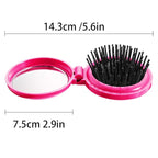 Boao 2 Pack Foldable Travel Mirror Hair Brushes Round Portable Folding Pocket Hair Brush Mini Comb Compact Travel Size Massage Comb for Men Women (Black, Rose Red)
