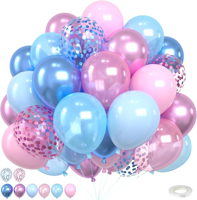 Pink and Blue Balloons, for Girl Boy Gender Reveal Birthday Baby Shower Party by FEYG