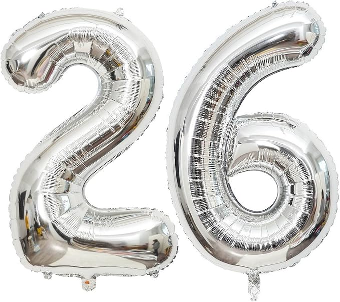 40 Inch Silver 26 Number Balloons Giant Jumbo Huge 26 or 62 Foil Mylar Helium by LHOAVWE
