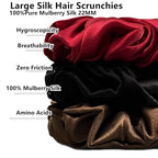 Suncdelv Silk,100% Silk Scrunchies for Hair,22 Momme Hair Ties for Anti-Crease & Breakage,Natural Women Hair Accessories，Fashion Hairbands 3PCS（Red,Brown,Black）