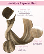Pinkpearl Invisible Tape in Hair Extensions Human Hair, 20pcs 22inch 60g #3/8/22 Balayage Walnut Brown to Ash Brown and Golden Blonde Injection Tape in Extensions Real Remy Human Hair Injected
