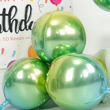 6Pcs Gradient Green Round Foil Balloons, Metallic Green Foil Balloon - Image 4