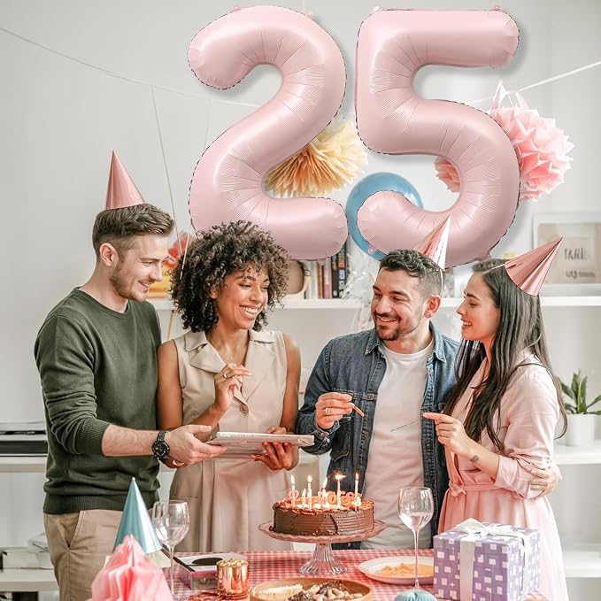 Pastel Pink 25 Balloon Number for Girls, Big Light Blush Pink Foil 2 & 5 Helium - Image 6