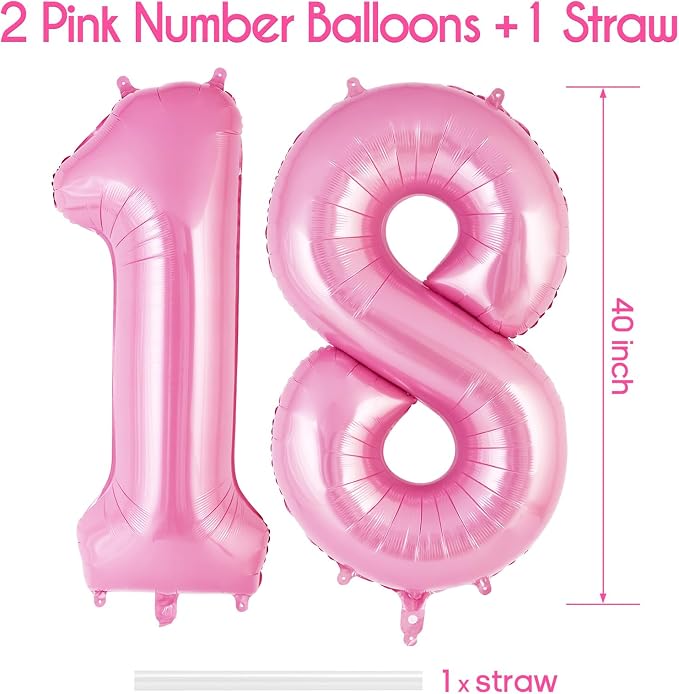 Pink Number 18 Balloon, 40 Inch Big Large Foil Helium Number Balloons, Giant - Image 3