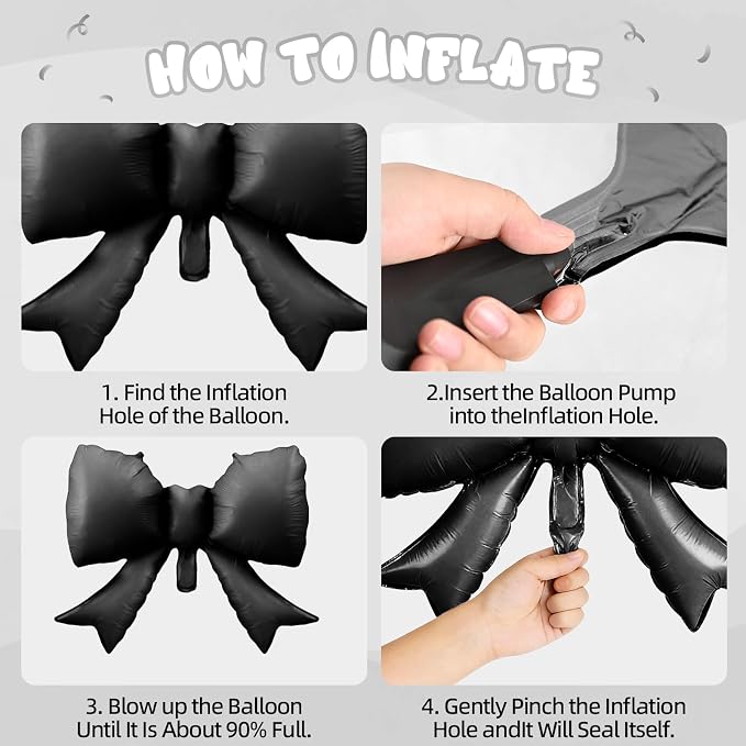 Black Bow Balloons, 12 Inch Black Pearl Transparent White Printed Balloons - Image 3