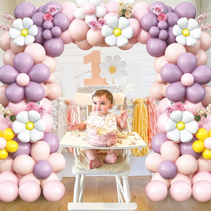 Daisy Balloon Garland Arch Kit, Retro Purple Yellow Pink Hippie Boho Balloons - Image 5