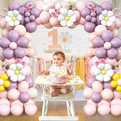 Daisy Balloon Garland Arch Kit, Retro Purple Yellow Pink Hippie Boho Balloons - Image 5
